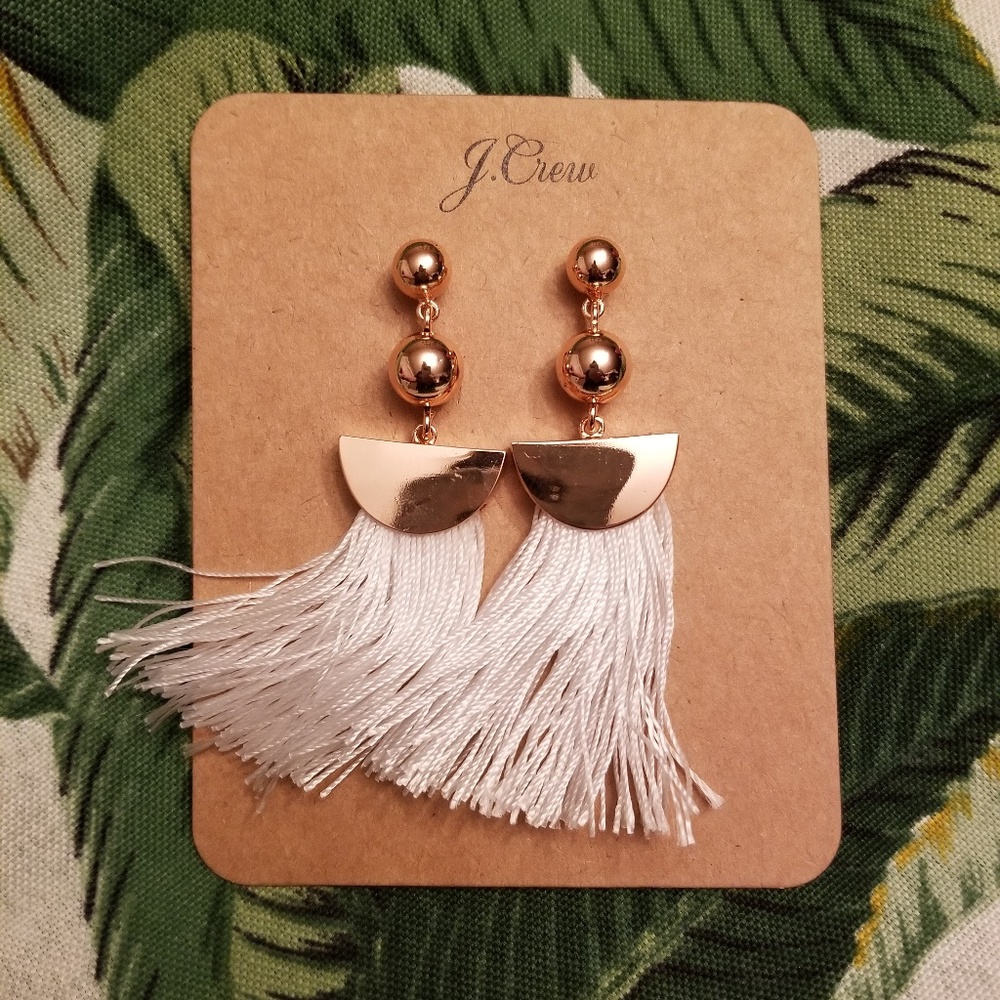 J Crew White Tassel Earrings